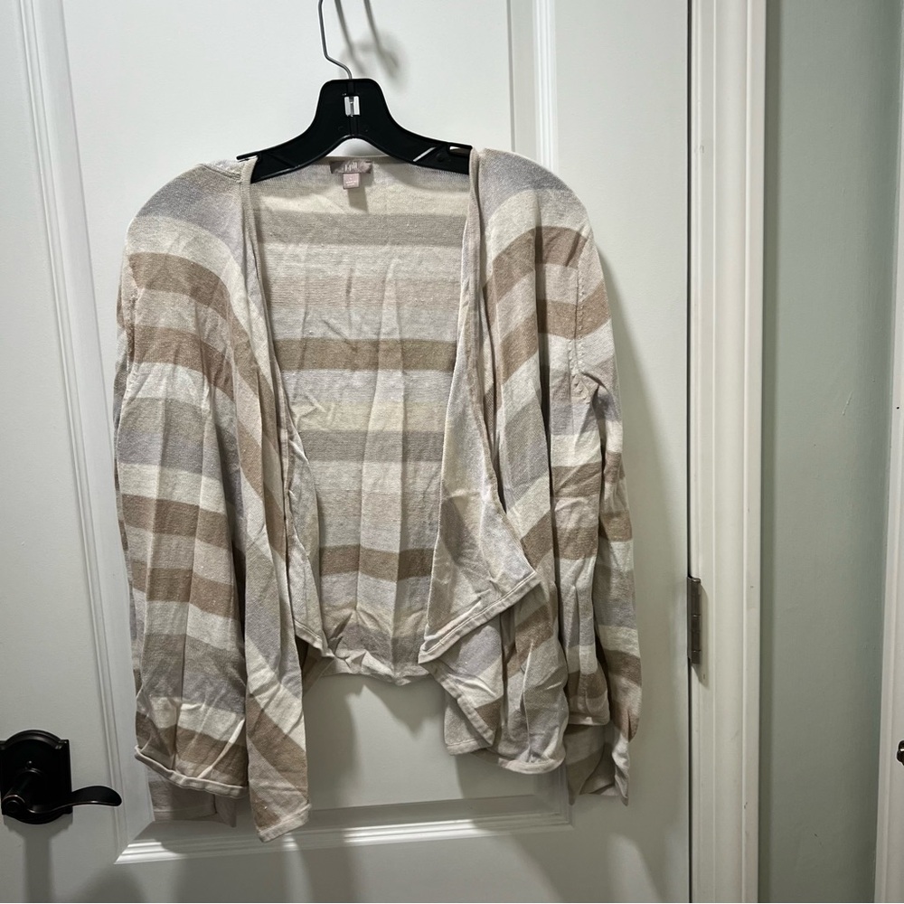 J Jill Beige Striped Cardigan Size L